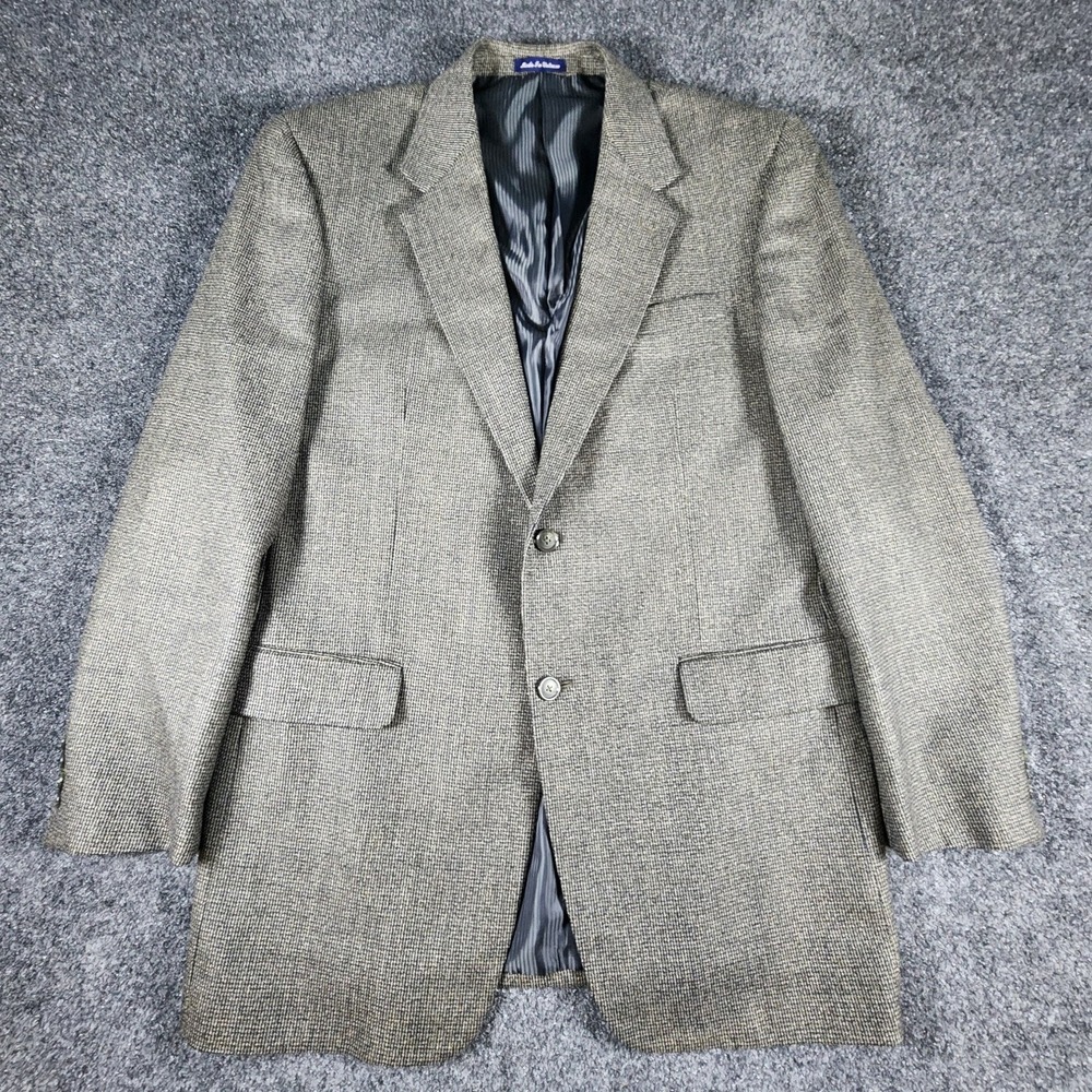 Alan Flusser Lambswool & Cashmere Houndstooth Blazer Men's 42L‎ Green Sport Coat